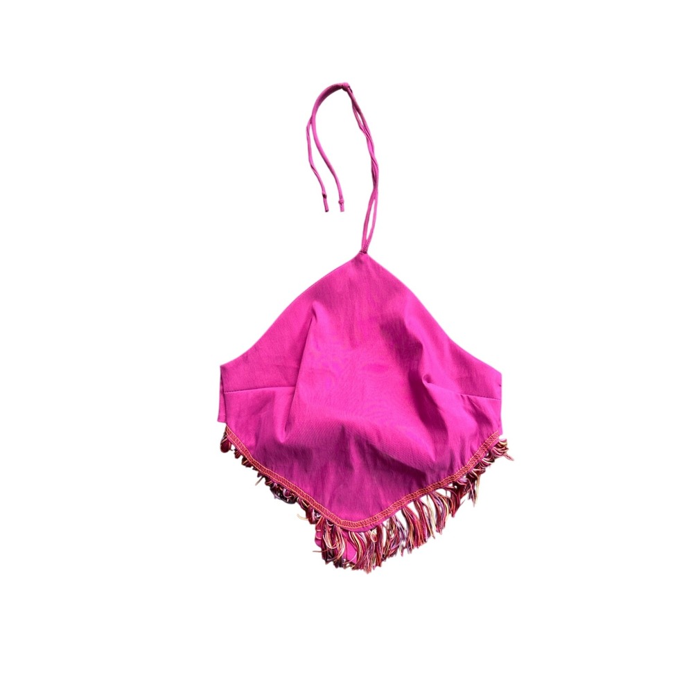 Lipsy Clothing Magenta Pink y2k‎ Fringe Handkerchief Halter Top S/M Y2K Festival